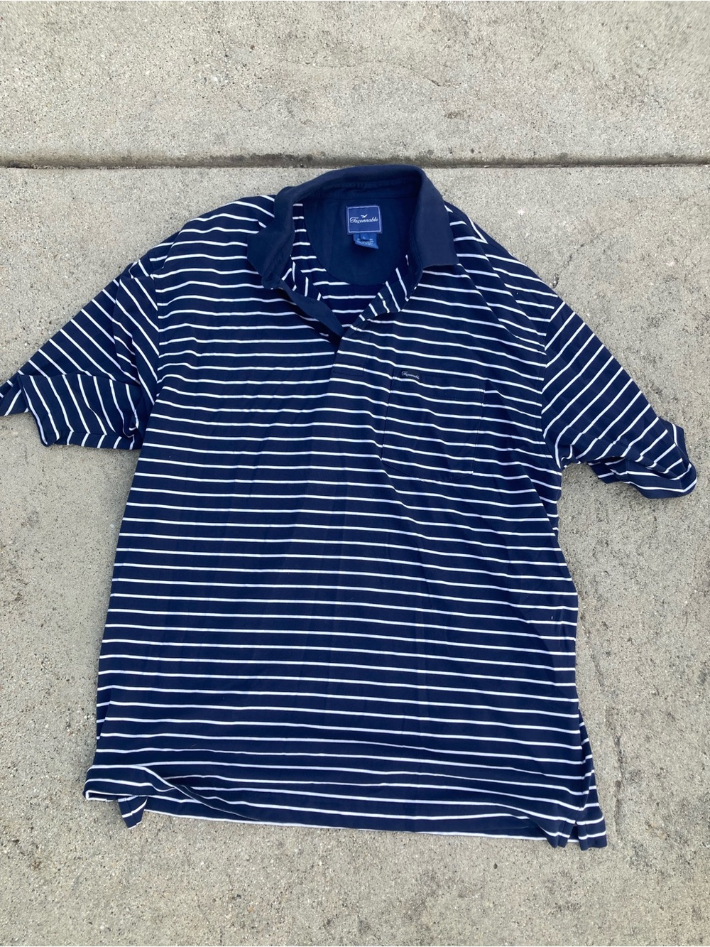 Faconnable Navy and White Striped Polo